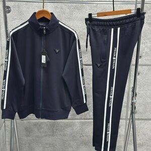 Prada Navy Track Jacket and Pants with White Logo Stripes